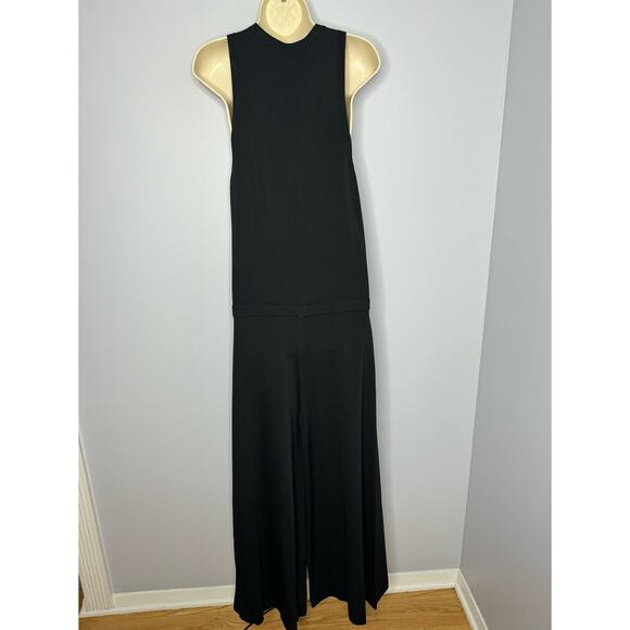 Theory Wrap Bodysuit Lustrate Jumpsuit Wide Leg V Neck  Black Minimalisst Sz M - Picture 3 of 11